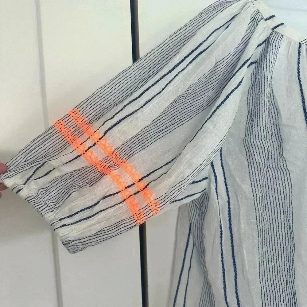 SUNDRY zig zag striped elbow sleeve gauze shirt Blouse Top - Picture 5 of 8